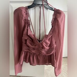 NEW ASTR the Label Halter Long Sleeve Peplum Top size XL